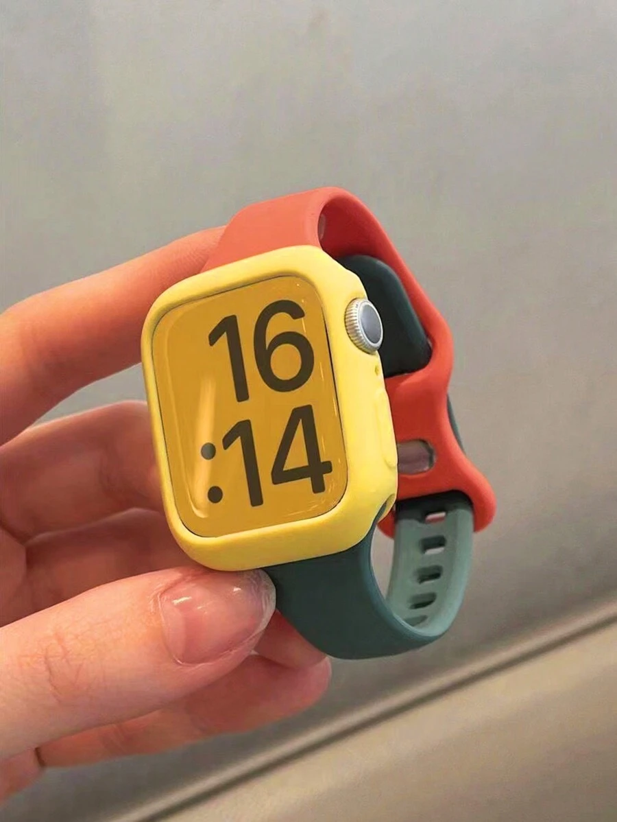 2入組女士男士軟矽膠運動錶帶橘色綠色防水腕帶和1入組黃色矽膠保護套,適用於Apple Watch帶38mm/40mm/41mm/42mm/44mm/45mm,適用於Apple Watch系列SE/8/7/6/5/4/3/2/1 - 彩色 - 查看 1