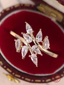 1個優雅的個性化小麥風格女戒,鍍925銀18k金並鑲嵌 Cz 水晶,是完美的女性購物配件禮物 - 金色 - 查看 1