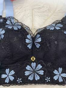 Plus Thin Summer Full Coverage Bra With Side Breast Correction, Lift Up And Anti-sagging Function - Black - View 4