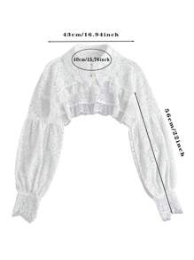 1件女士時尚蕾絲睫毛和花邊長袖包裹上衣,短款,襯衫領,優雅