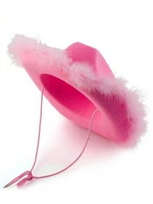 1pc Unisex Western Style Cowboy Hat With Plush Edge For Party And Stage Performance - Blue - View 4