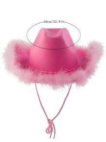 1pc Unisex Western Style Cowboy Hat With Plush Edge For Party And Stage Performance - Blue - View 3