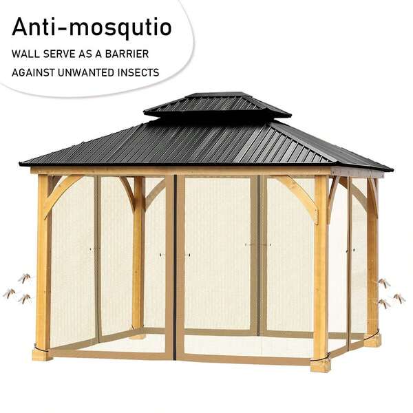 Aoodor 10 x 12 ft. Outdoor Patio Gazebo Mosquito Netting Screen 4Panel