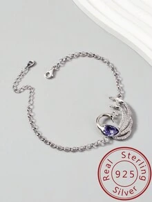 1條豪華925純銀皇冠水晶紫晶手鍊,結婚、母親節、女友、媽媽的絕佳禮物