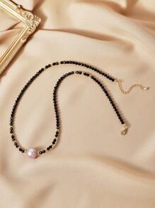 淡水珍珠和天然石頭s925純銀吊墜項鍊