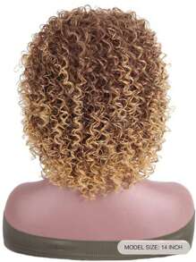14 inch Blonde Curly Wigs 70s Kinky Brown Mixed Blonde Afro Wigs for women Synthetic Afro Curly Blonde Wigs for Women