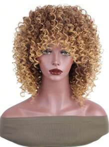 14 inch Blonde Curly Wigs 70s Kinky Brown Mixed Blonde Afro Wigs for women Synthetic Afro Curly Blonde Wigs for Women