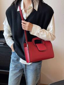 Red Fashionable Multipurpose Large Capacity Women's Handbag & Crossbody Bag - Red - View 2