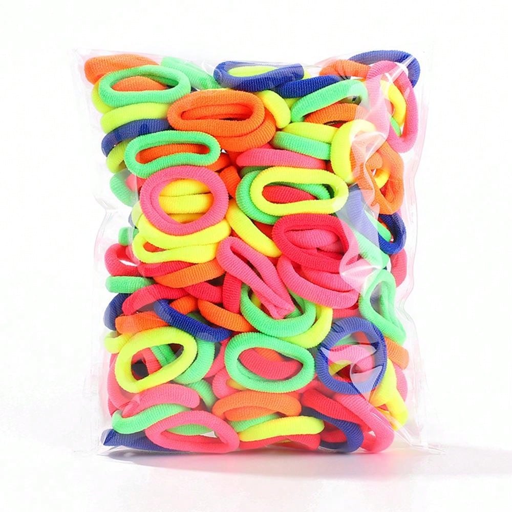 50pcs Candycolored Kids' Bow Hair Ties Simple Rainbow Ponytail Holders