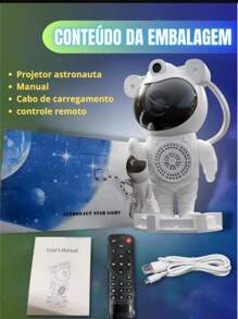 Luminária Astronauta Com Alto Falante Bluetooth Luz Galaxia - Branco - Visão 3