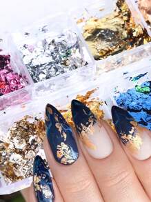 FULL BEAUTY 12 Grids Gold Foils Nail Glitter Flakes Asymmetric Aluminum Foil Paper DIY Shinny Sequins For Nail Art Decoration Accessories Winter Manicure Nail Charms Nail Gems Nail Supplies