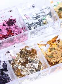 FULL BEAUTY 12 Grids Gold Foils Nail Glitter Flakes Asymmetric Aluminum Foil Paper DIY Shinny Sequins For Nail Art Decoration Accessories Winter Manicure Nail Charms Nail Gems Nail Supplies