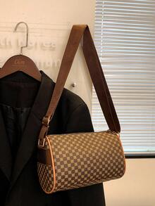 Vintage Color Block Round Bucket Style Ladies' Crossbody Bag, With Pu Leather Material, & Spacious, Which Can Accommodate Mobile Phone, Lipstick And Keys, Shoulder Strap Is Adjustable And Can Be Worn As Shoulder Bag - Brown - View 5
