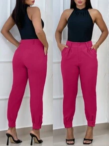 Women Pants - 玫紅色 - 查看 8