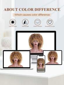 14 inch Blonde Curly Wigs 70s Kinky Brown Mixed Blonde Afro Wigs for women Synthetic Afro Curly Blonde Wigs for Women