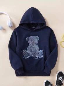 Sudadera Algodón Afelpada 6-16 Años Con Gorro - Oso Efecto Flip - Azul Marino - Ver 1