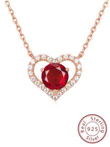 LI JIN 2 Carat Birthstone Heart Shaped Pendant Necklace Decorated With 925 Sterling Silver Plated With White Gold And Rose Gold, Suitable For Ladies Daily Wear, Valentine's Day Gift - rose gold - View 12