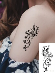 1 Pieza Tatuaje Temporal Adhesivo Lavable Con Agua, Diseño De Fénix, Hecho De Material Pvc, Resistente Al Agua Y Al Sudor, Adecuado Para Uso Diario De Personas De Moda - Negro - Ver 1