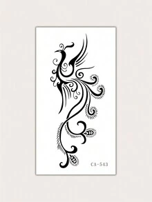 1 Pieza Tatuaje Temporal Adhesivo Lavable Con Agua, Diseño De Fénix, Hecho De Material Pvc, Resistente Al Agua Y Al Sudor, Adecuado Para Uso Diario De Personas De Moda - Negro - Ver 2
