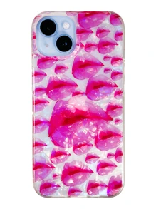 Funda para iPhone con bonitos besos de lápiz labial rosa, cubierta trasera suave con revestimiento brillante de lujo, parachoques de protección completa para la cámara - Rosa - Ver 4