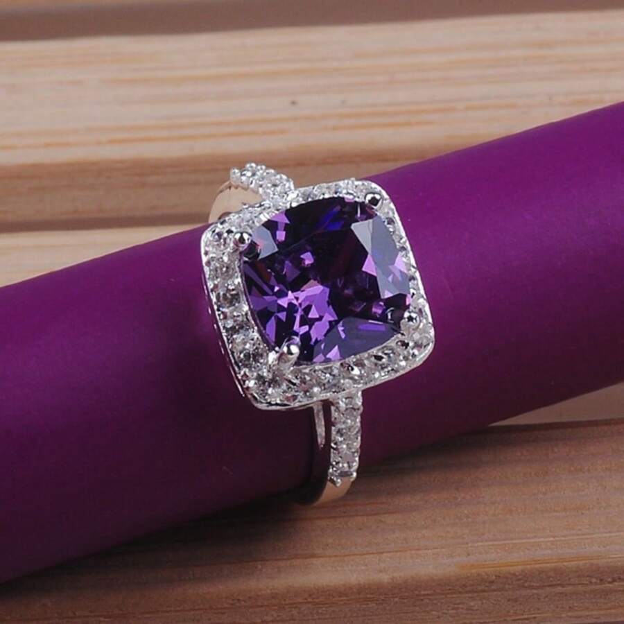 Fashionable Women's Purple Square Ring - Purple - View 1