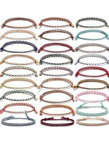 27-30 Piezas De Pulseras Tejidas Bohemias Multicolor Con Nudos Ajustables - Multicolor - Ver 1