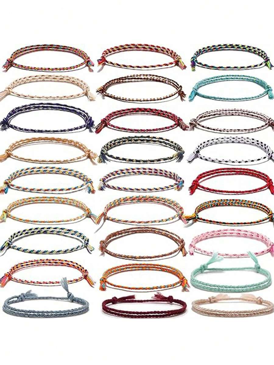 27-30 Piezas De Pulseras Tejidas Bohemias Multicolor Con Nudos Ajustables - Multicolor - Ver 1