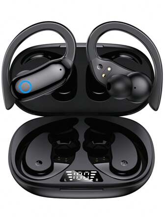 耳機無綫耳機回放IPX7防水耳機包耳式立體聲低音頭戴式耳機帶麥克風LED電池展示適用於黑色