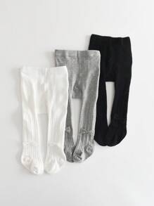 3入組幼兒女童帶彎結裝飾的緊身褲,黑白色嬰兒長襪褲