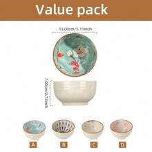 4pcs Japanese Style Ceramic Bowls For Rice/soup/dessert, Household 5.1-inch - Set of 4. - View 6