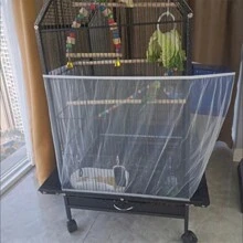 1pc Adjustable Bird Cage Cover Net, Protective Mesh Screen For Parrot Cage, Dust/Splash/Food Proof, Stretchable, Fits Small, Medium And Large Cages - White - View 2