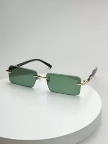 1 件男士金属无框绿色方形装饰时尚眼镜遮阳配饰沙滩配饰眼镜遮阳外观街头风格适合毛衣夹克运动衫连帽衫皮裤和工装裤适合夏季海滩度假、户外、旅行 - 墨綠色 - 查看 2