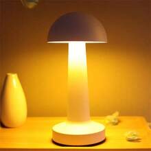 1入金屬復古蘑菇系列桌燈,白色,usb可充電,觸摸控制3色情境燈,適用於酒吧和咖啡店 - 白色 - 查看 2