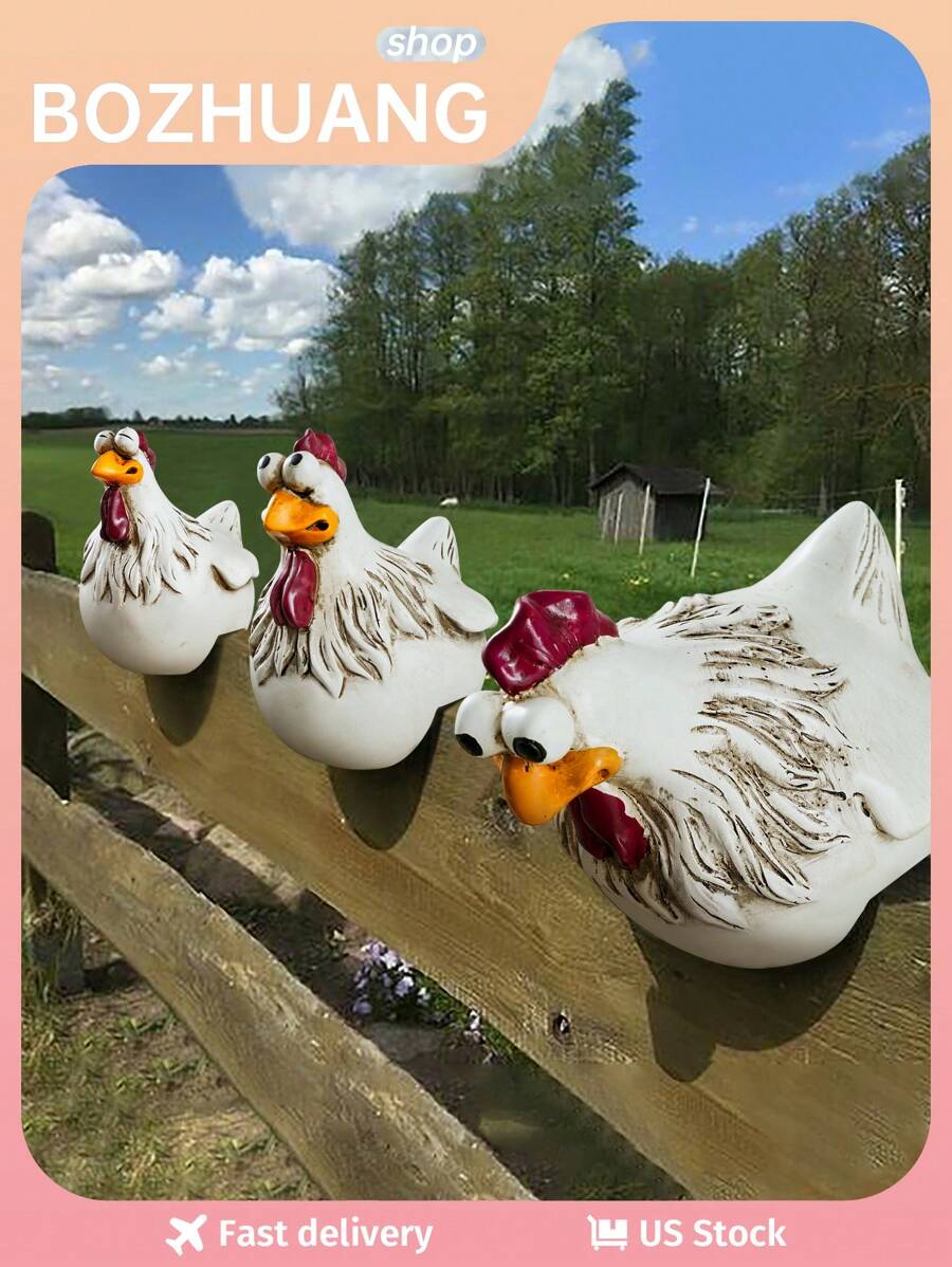 1pc Fun Fence Hanging Decor Rooster Ornament - trắng - Xem 1