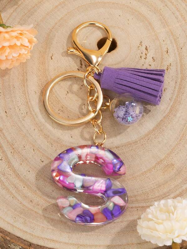 Buchstabe S quaste Schlüsselanhänger, Buchstaben Anhänger aus Harz, Mode Handtasche Anhänger Schlüsselanhänger, süßer Auto Schlüsselring Tasche Accessoires Geschenke (Das Hinzufügen eines dünnen Metallstabes zur Zwischenschicht (wie im Bild zu sehen) dient dazu, sicherzustellen, dass auch die Innenseite der Zwischenschicht schön eingefärbt werden kann. Der Metallstab kann enthalten sein oder entfernt werden.) Auto Accessoires für Frauen