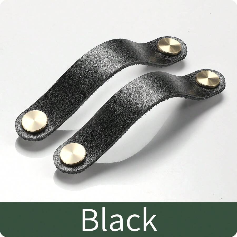 1pc Leather & Copper Drawer Handle With Screws, Easy To Install, Suitable For Drawers, Cabinets & Wardrobes, Various Colors And Sizes