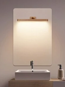 LEAPAIR 1pc Beech Wood Mirror LED Night Light Front Fill Light Portable Rechargeable Magnetic Wall Lamp Bedroom Bedside Vanity Lamp Makeup Mirror - White - View 4