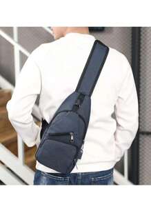 Men's Headphone Hole Detail Crossbody Bag Chest Bag - Blue - View 4