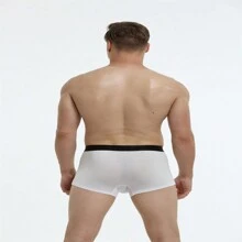 1pc Men's Underwear With Pouch Bag To Support Scrotum, Square-cut Boxer Briefs - Red - View 3