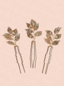 6入組女士金色合金葉子和花朵髮夾套裝,非常適合作為新娘、婚禮、派對的優雅配飾 - 金色 - 查看 3