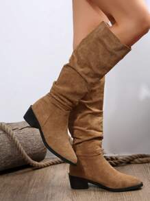 Của phụ nữ Màu thuần Dày Gót chân Giày ống , Đúng mốt Mặc vào Giày cao cổ , Của phụ nữ Nhà thoải mái Giày ống - màu nâu - Xem 5