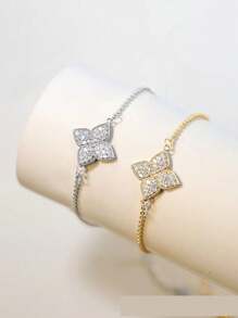 1pc Fashionable Women's Full Zirconia Four-Flower Bracelet Valentines,Mom,Mother,Mother's Day,Gift