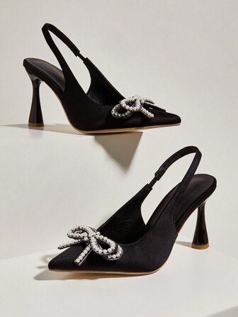 2023新款尖頭毛球裝飾蝴蝶結尖跟拖鞋，優雅女式涼鞋