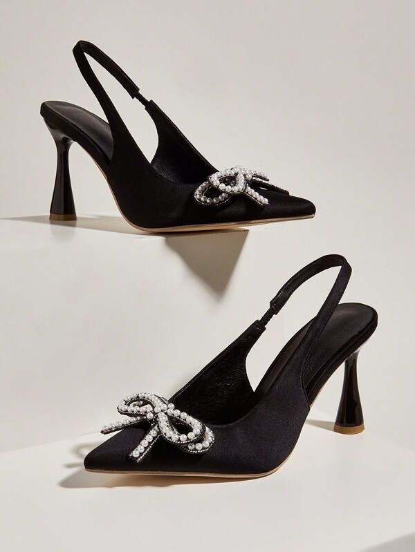 2023新款尖頭毛球裝飾蝴蝶結尖跟拖鞋，優雅女式涼鞋