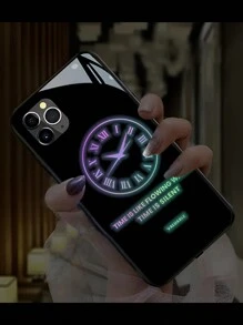1pc Black 2-In-1 Clock Design Led Light Up Voice Control Anti-Drop Phone Case Compatible With IPhone - Multicolor - View 4