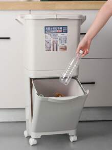 Cubo De Basura Doméstico De Doble Capa Con Tapa, Gran Capacidad, Separación Húmeda/seca, Cubo De Basura Para Almacenaje De Cocina, 1 Ud. - Blanco - Ver 1