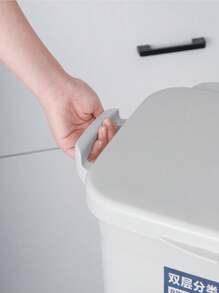 Cubo De Basura Doméstico De Doble Capa Con Tapa, Gran Capacidad, Separación Húmeda/seca, Cubo De Basura Para Almacenaje De Cocina, 1 Ud. - Blanco - Ver 3
