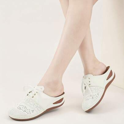 Women's Fashionable Thick Sole Shoes, Breathable Toe Cap Massage Clogs For Autumn & Winter