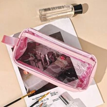 1入學生文具可見簡單鉛筆盒,家用收納袋,小學純色文具筆袋 - 粉色 - 查看 3