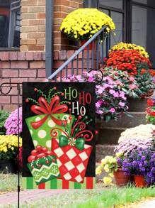 1pc Christmas Gift Box Pattern Garden Flag, Linen Double Sided Printed Rectangle Decoration Suitable For Home And Outdoor - Multicolor - View 4